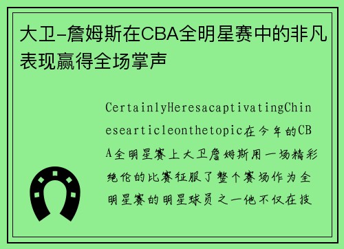 大卫-詹姆斯在CBA全明星赛中的非凡表现赢得全场掌声